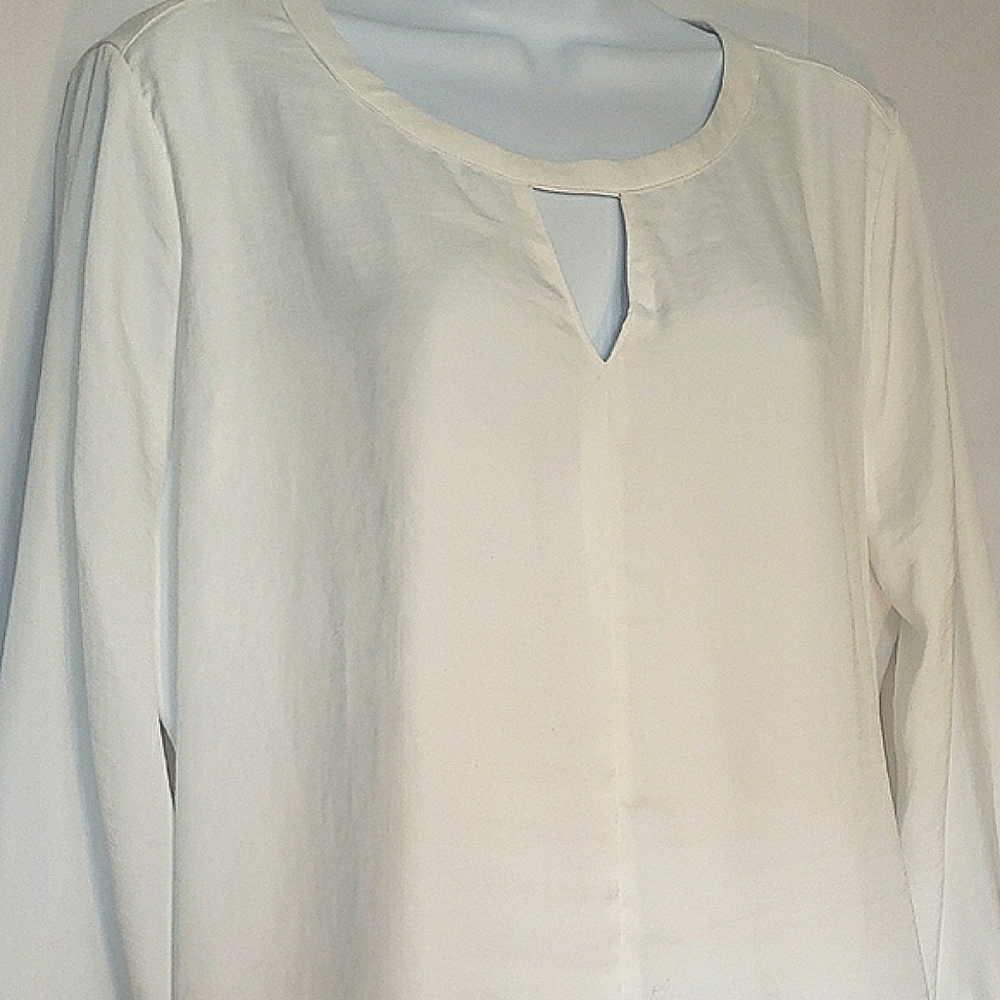 Chico's Elegant White 3/4 Length Sleeve Cut Out Blouse